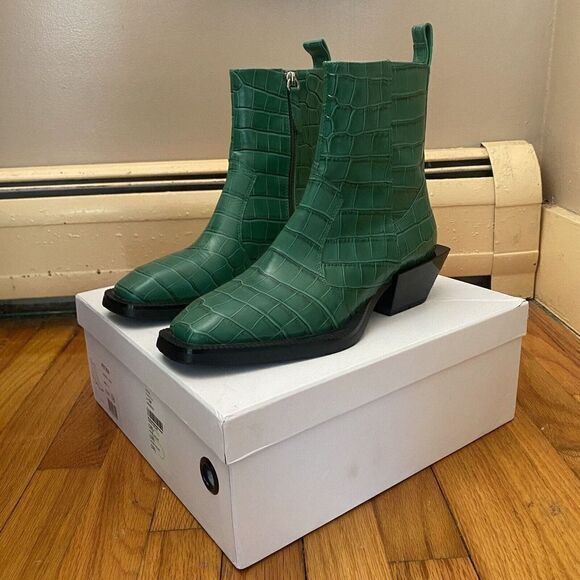 Alias Mae Petra Green Croc Embossed Bootie Boots Shoes Western Revolve NIB 8 38 - Picture 12 of 14